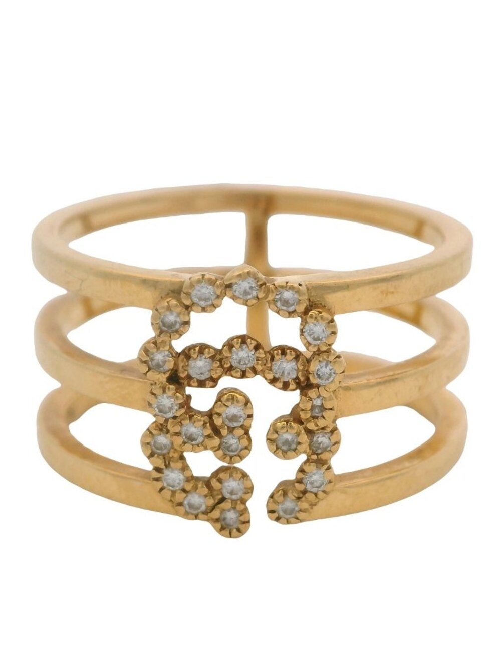 Gucci Italian Retired 18kt Yellow Gold Diamond GG Running Logo Ring Size 6